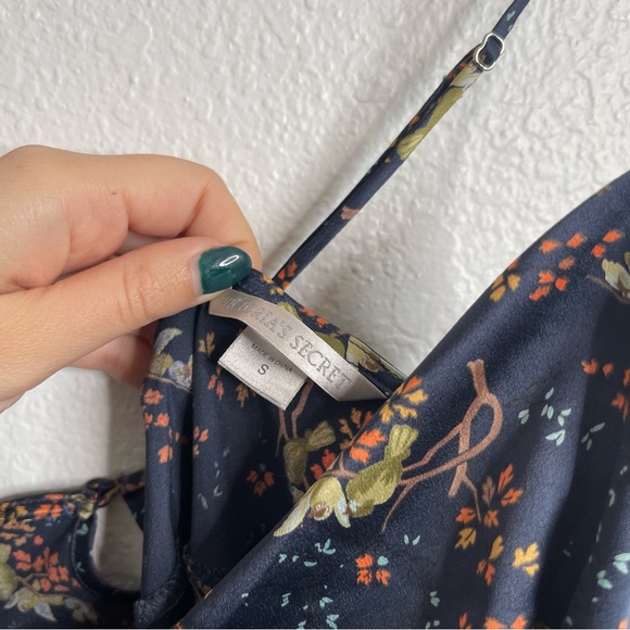 Victorias Secret‎ Vintage Nightgown Navy Blue Bird Print Cowl Neck Mini Dress - Picture 3 of 4